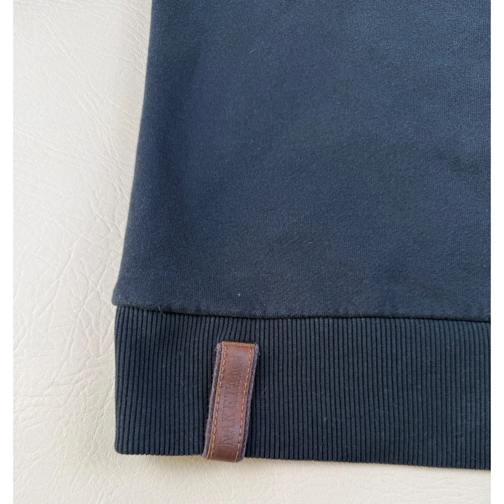 Naketano‎ Large Hoodie Cowl Neck Navy Cotton Blend Faux Leather Patch